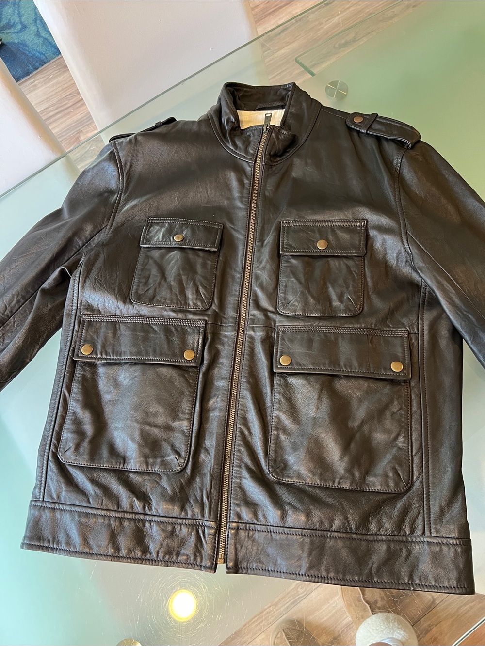 Lucky Brand Brown Leather Military Field Jacket